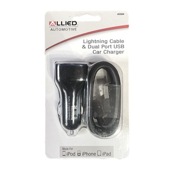 Lighting Cable & Dual Port USB Car Charger for iPod iPhone iPad Rapid Charge 3ft - Picture 1 of 4